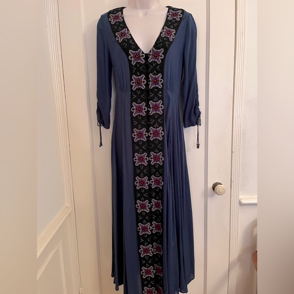 Free People Blue Embroidered Maxi Dress NWT - Picture 1 of 14